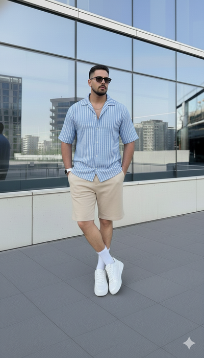 Camisa Hawaii - Celeste