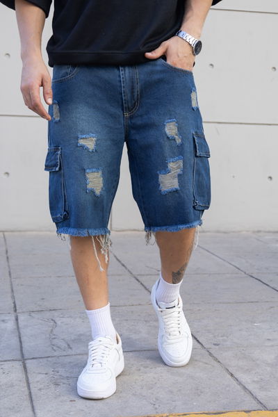 B. Baggy Cargo con Flecos - Azul oscuro