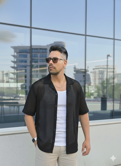 Camisa Playera de Crochet  - Negro 