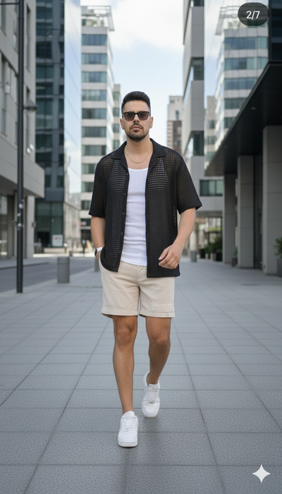 Camisa Playera de Crochet  - Negro 