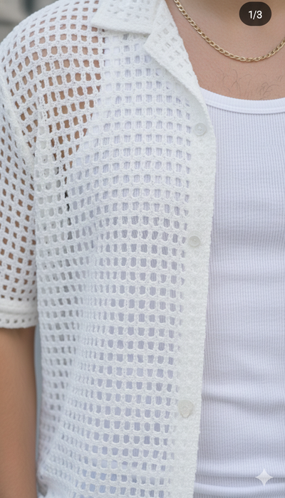 Camisa Playera de Crochet  - Blanco
