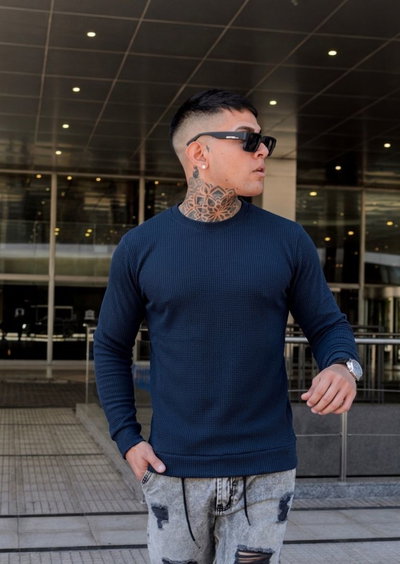 Sweater Wafle - Azul