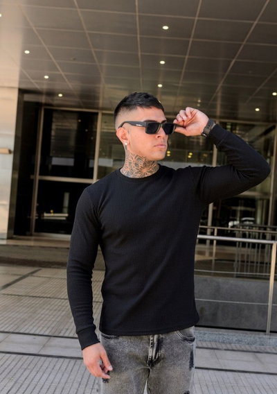 Sweater Wafle - Negro