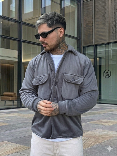 Camisaco Corderoy Con Corderito - Gris Topo