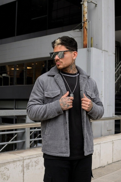 Camisaco Corderoy Con Corderito - Gris Topo