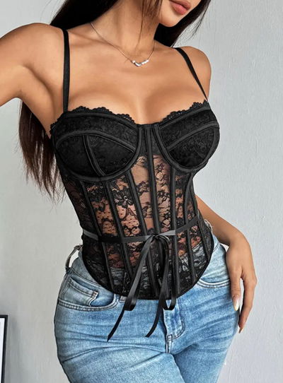 Top encaje y tul ballenas