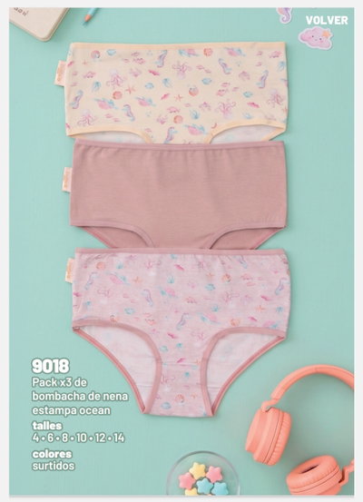 Bombacha kids Ocean Frashe 9018 - Pack x 3