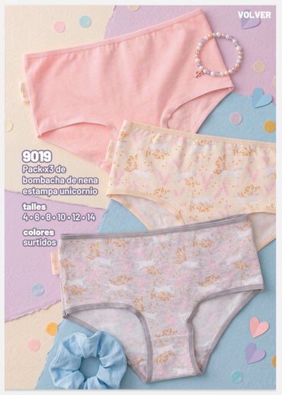 Bombacha kids Unicornio Frashe 9019 - Pack x 3