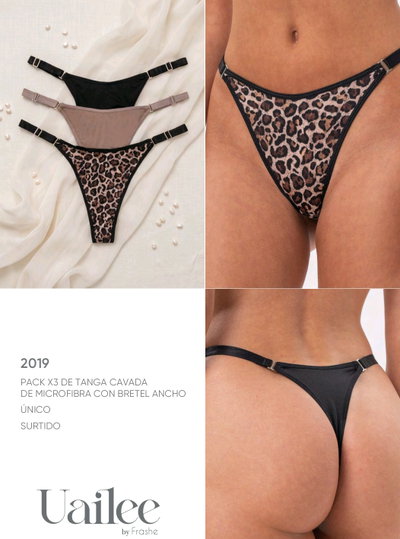 AGOTADA!!! Tanga  cavada con bretel ancho Uailee 2019 - Pack x 3