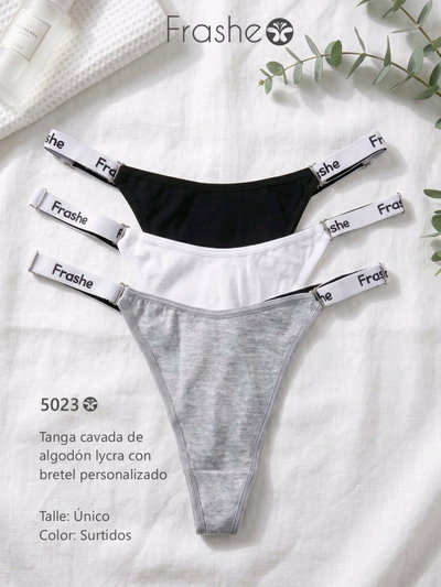 Tanga cavada bretel personalizado Frashe 5023 - Pack x 3