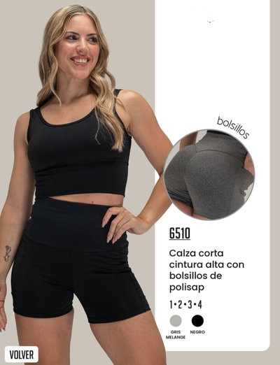 CALZA CORTA CINTURA ALTA C/BOLSILLOS MOZIONE 6510