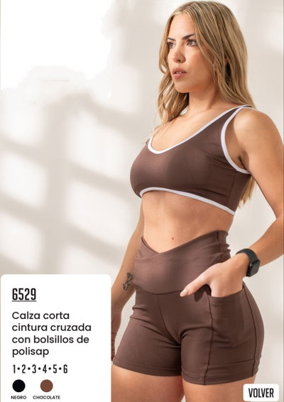 CALZA CORTA CINTURA CRUZADA CON BOLSILLOS SHEDYL 6529