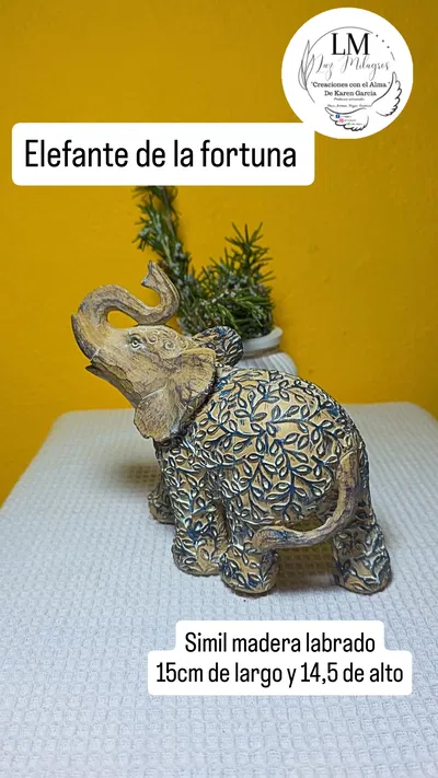 Elefante de la fortuna simil madera labrado 