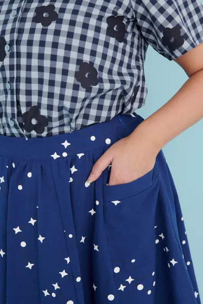Falda midi constelacion tusor Azul francia