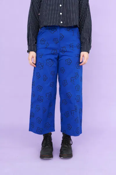 Pantalon Flores Azul francia