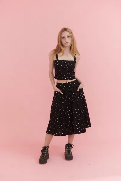 Falda midi Florcitas Negra (L-XL)