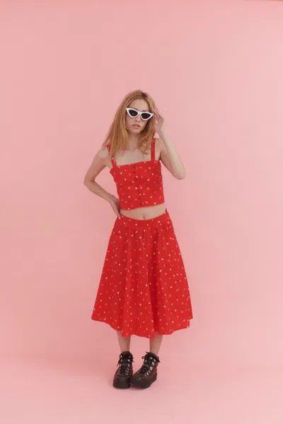 Falda midi Florcitas Roja