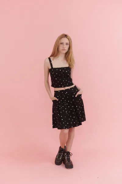 Falda corta Florcitas Negra 