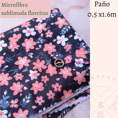 Microfibra sublimada flores fondo negro 50cm