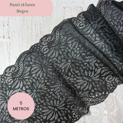 Puntilla elastizada 18 - 19cm lurex negro -5m