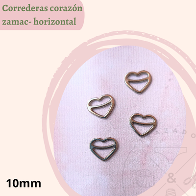 Correderas Zamac corazón 10mm x 100u(H)