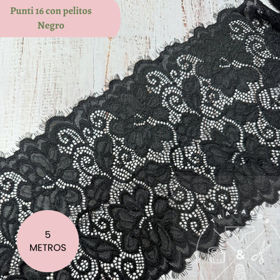 Puntilla elastizada 16 - 18cm Pelitos Negro - 5 metros