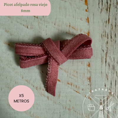 Elástico picot afelpado 8mm rosa viejo