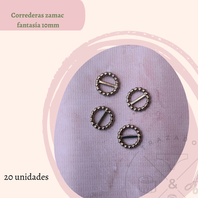 Correderas Zamac fantasía 10mm x 100u