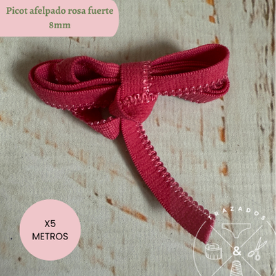Elástico picot afelpado 8mm rosa fuerte