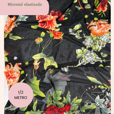 Microtul estampado flores rojas 5ocm
