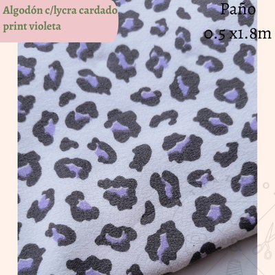 Algodón c/lycra cardado print violeta 50cm