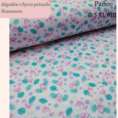 Algodón c/lycra peinado estampado flamencos 50cm