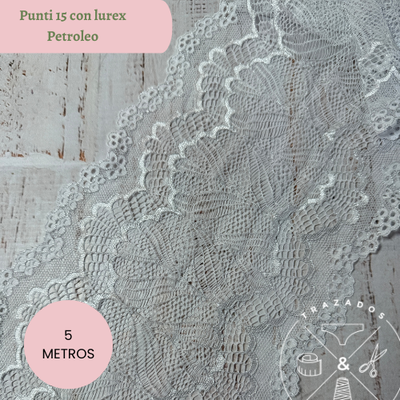 Puntilla elastizada 15- 17 blanco con lurex -5metros