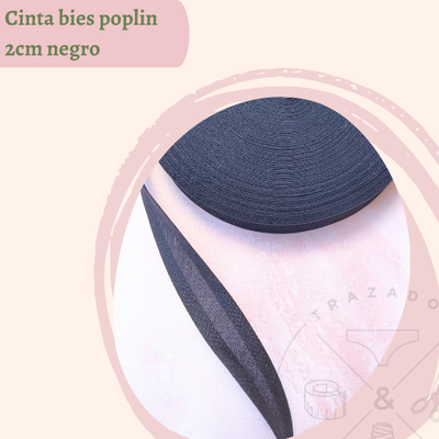 Cinta bies poplin 2cm x 5 metros negro