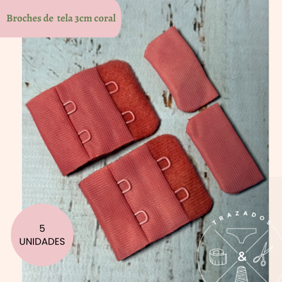 Broche de tela 3cm hueso x 5u Coral