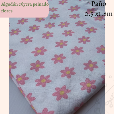 Algodón c/lycra peinado flores rosa y amarillo 50cm