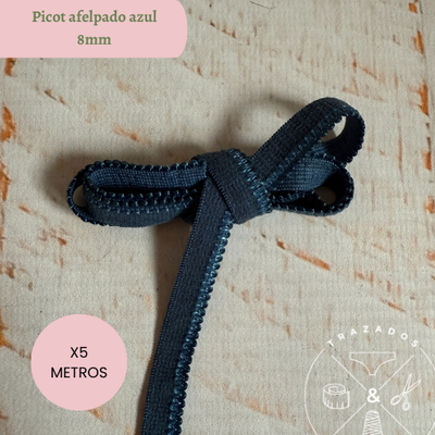 Elástico picot afelpado 8mm azul