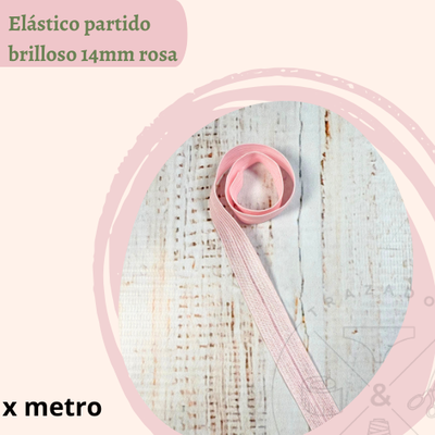Elástico partido brilloso14mm rosa x 5 metros