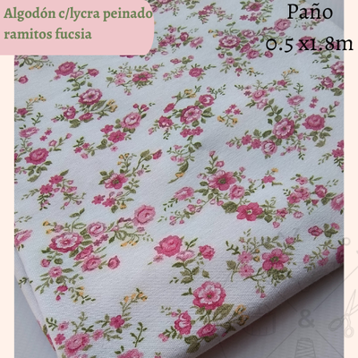 Algodón c/lycra peinado ramitos fucsia 50cm