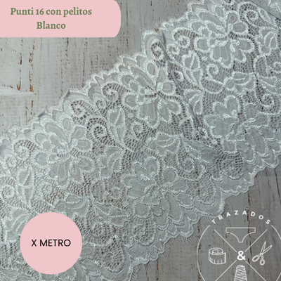 Puntilla elastizada 16 - 18cm Pelitos Blanco- 5 metros