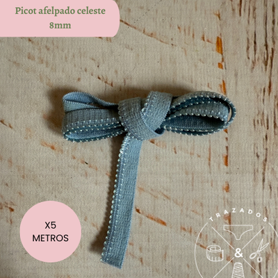 Elástico picot afelpado 8mm celeste