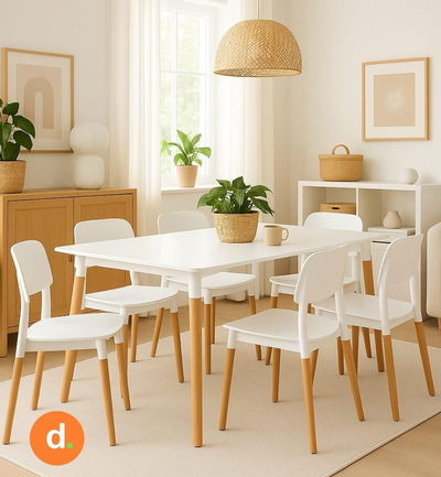 Mesa Eames de 1,20x0,80 + 6 sillas Milán