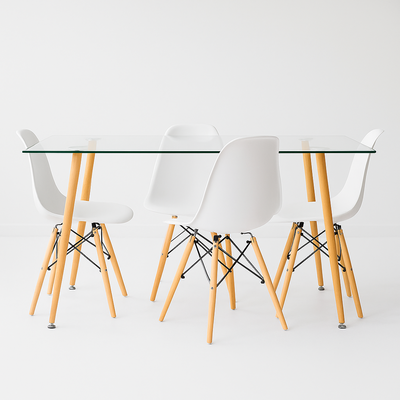 Combo Mesa Vidrio 1,20 + 4 Sillas Eames