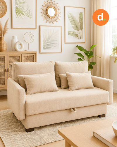 Sofá cama Kairo Plus de 2 plazas con brazos desmontables y baulera