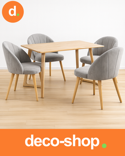 Combo Escandinavo Mesa 1,40x80 + 4 Sillas Barcelona tapizadas