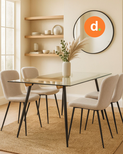 Combo Venecia mesa de vidrio 1,40x80 + 4 sillas tapizadas