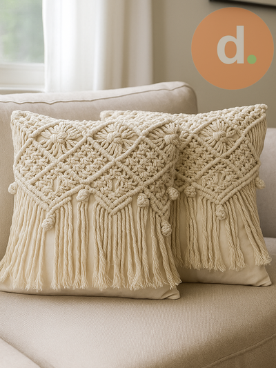 Combo X2 almohadones Tusor & Macramé