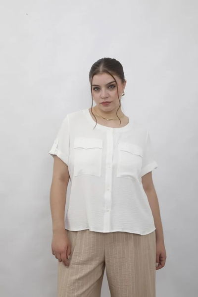 4101 Camisa Cuello Redondo Dos Bolsillos