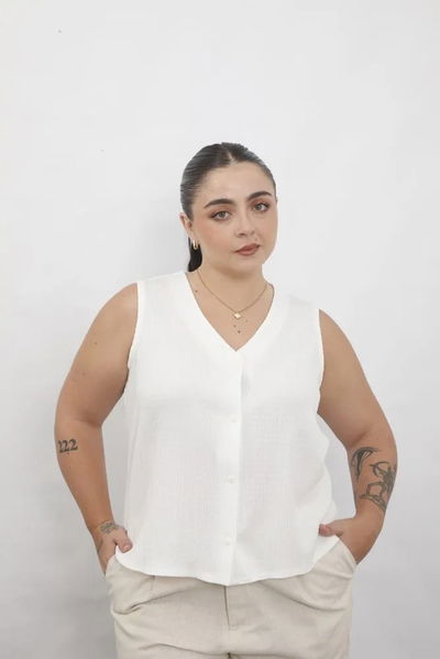 4132 Camisa Sin Mangas Escote V