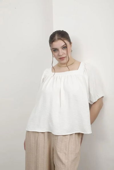 4120 Blusa Escote Cuadrado Frunce